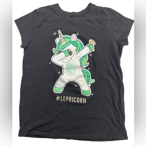 Place Lepricorn Green on Black Graphic Graphic Shortsleeved Cotton Tee Size 7/8